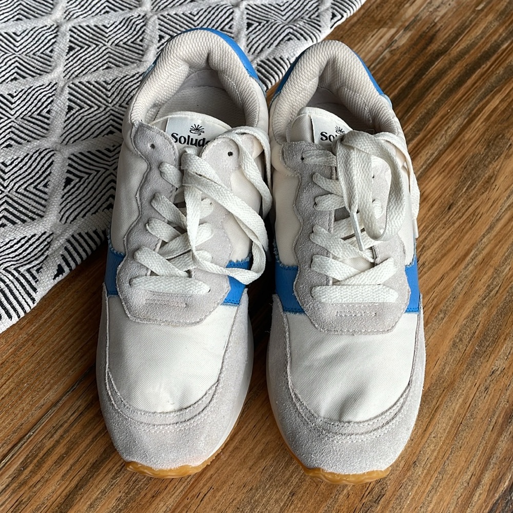 Soludos Paradiso Retro Sneakers, Women's, Color White/Blue, Size 6.5